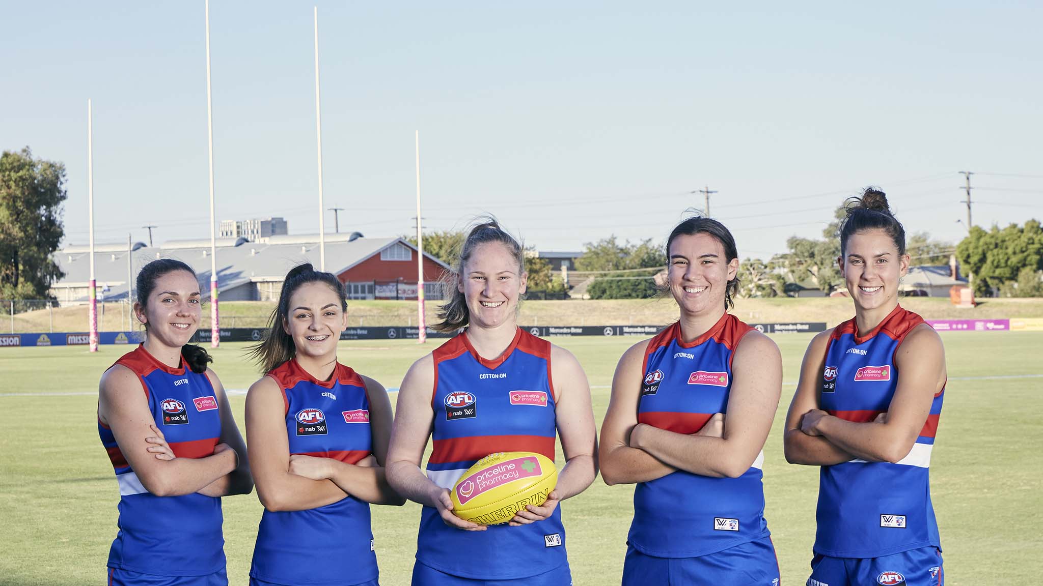 AFL 2018 Media - AFLW Western Bulldogs Rising Stars (L-R) Naomi Ferres, Monique Conti, Aisling Utri, Bonnie Toogood and Libby Birch. Picture: Michael Rees, Lightfoot - AFLW,AFLW Rising Star,Libby Birch,Monique Conti,Naomi Ferres,Bonnie Toogood,Aisling Utri,Chloe Molloy